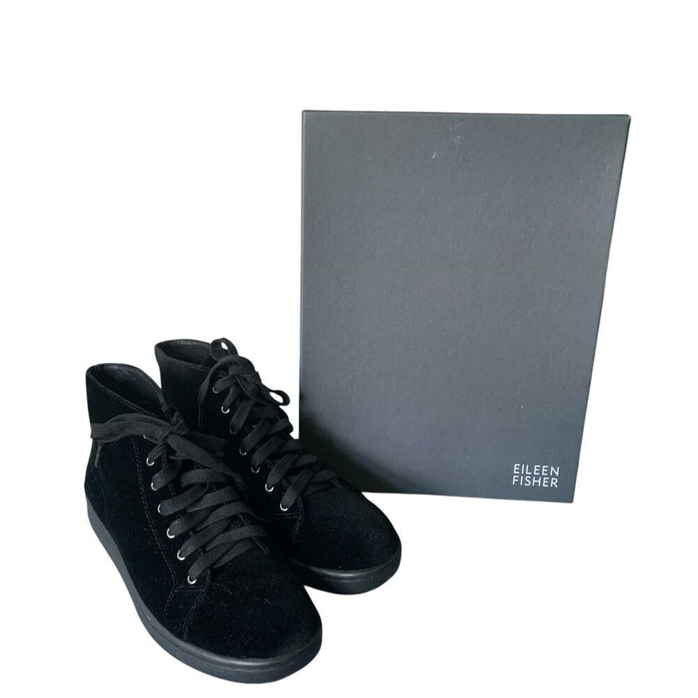 NEW in BOX EILEEN FISHER Game Velvet BLACK Mid Top COMFORT Sneaker SHOES sz 7.5